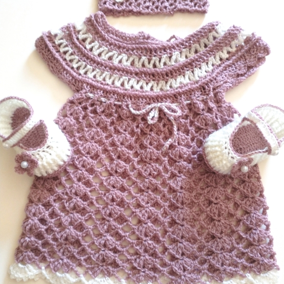 🎀Baby Girl Set Outfit, Dress, Headband Crafted, Gift - Picture 2 of 2